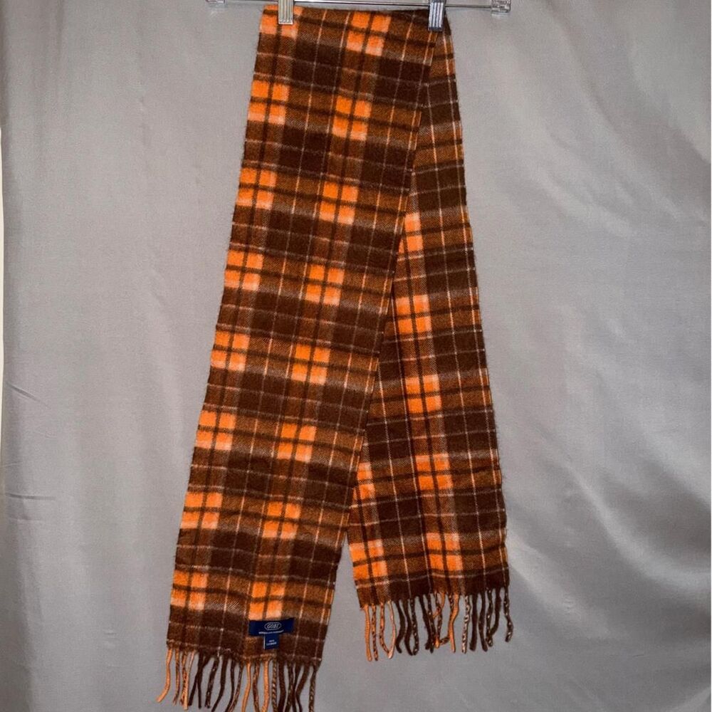 Gobi Mongolian Cashmere Scarf Orange Brown Plaid